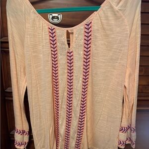 American Eagle Outfitters Peach Blouse with Purple Accents